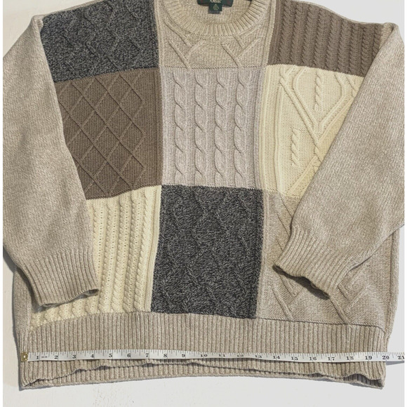 Vtg Orvis Dad Fisherman Sweater Cable Knit Color Block Crew Pullover Cotton XL - Picture 10 of 11